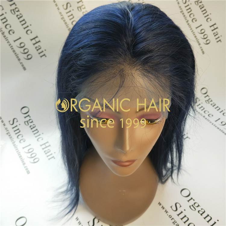 22 inch Dark blue full lace wigs straight natural hair at wholesale factory price in China A50